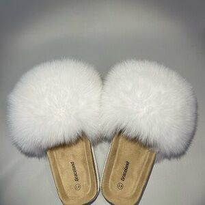 Real White Fox Fur Slippers